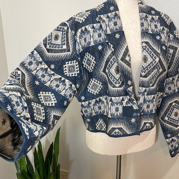 Boho Woven Aztec Sparkle Design Tapestry Jacket Coat Size Large - Picture 9 of 11